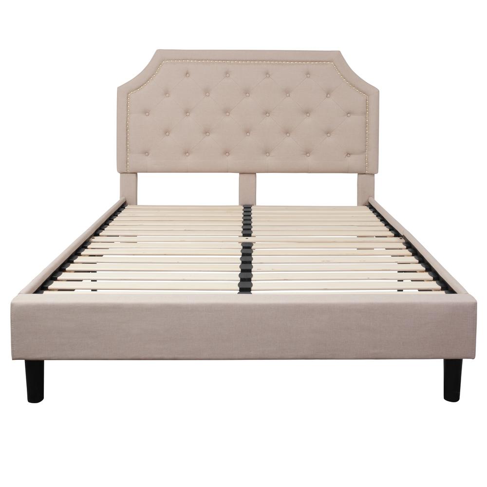 Castiel Elsa Collection Queen Tufted Platform Bed Beige Fabric  Upholstered, No Box Spring Needed