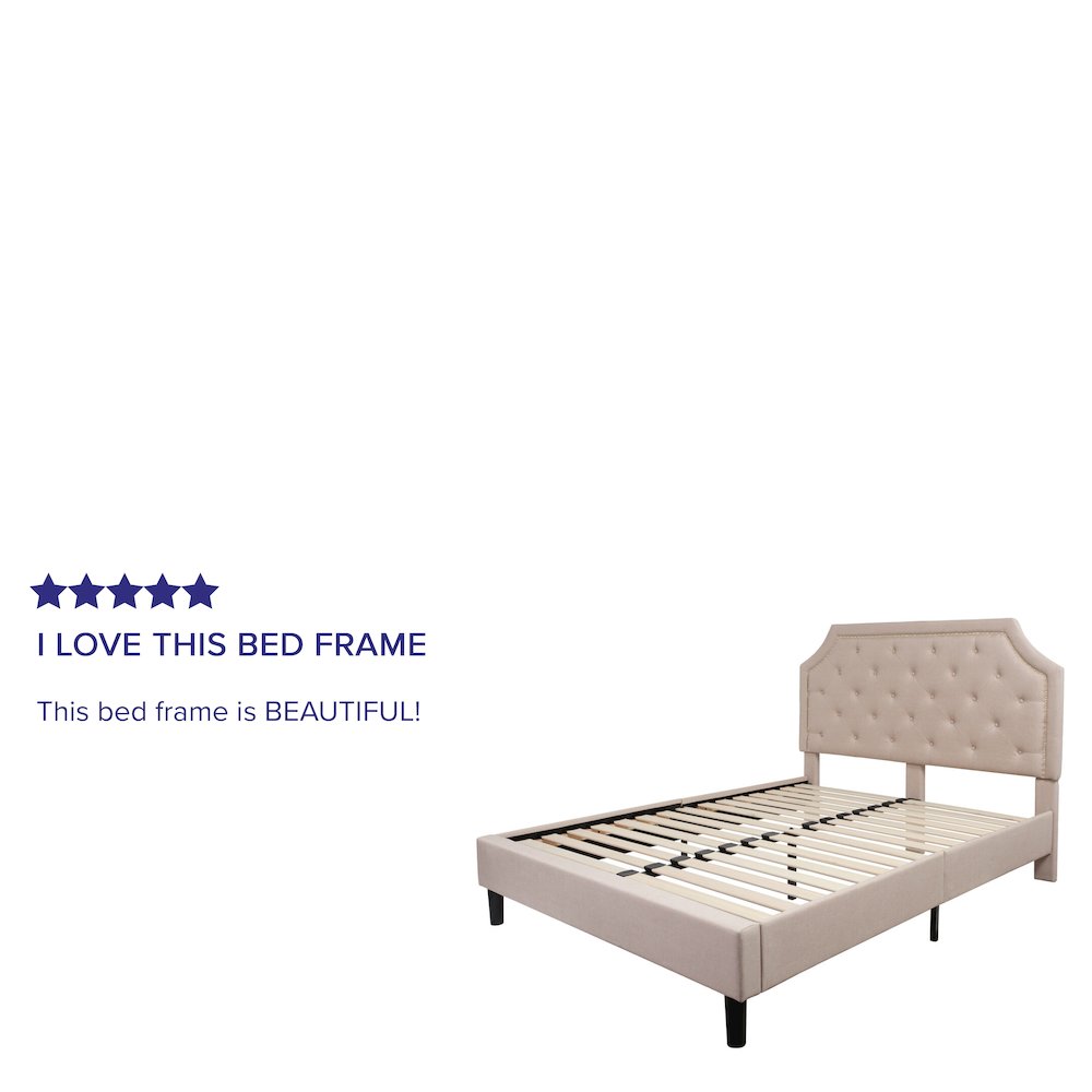Brighton Queen Size Tufted Upholstered Platform Bed in Beige Fabric