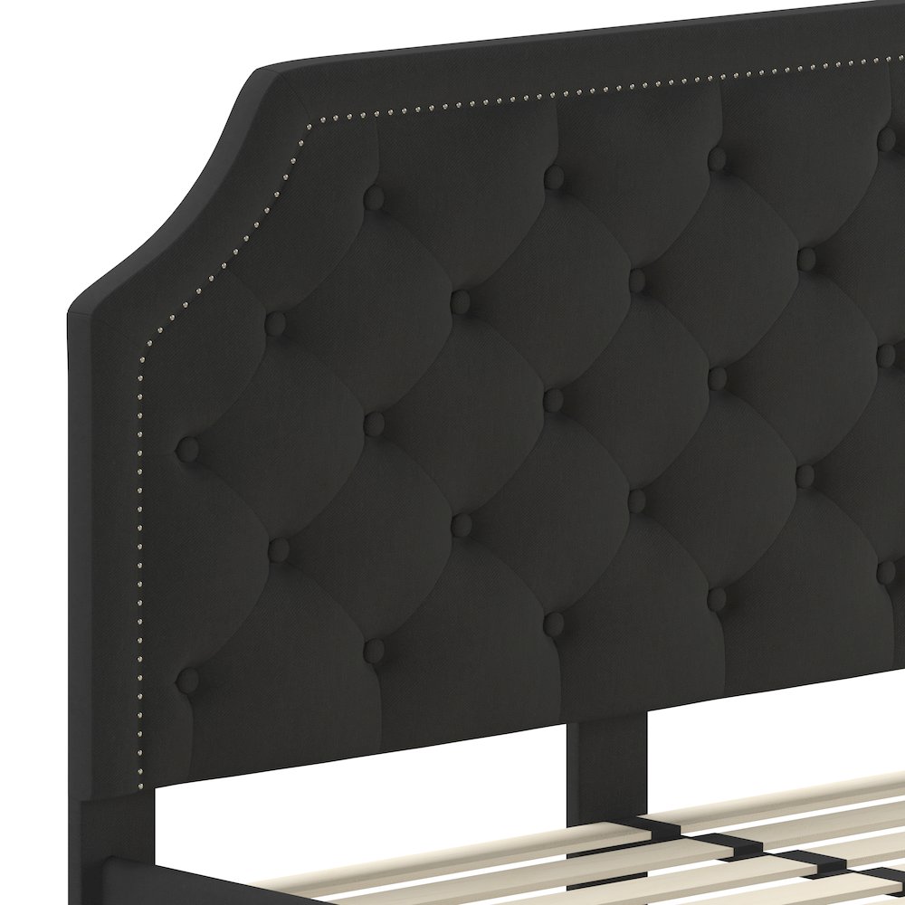 Brighton Queen Size Tufted Upholstered Platform Bed in Black Fabric