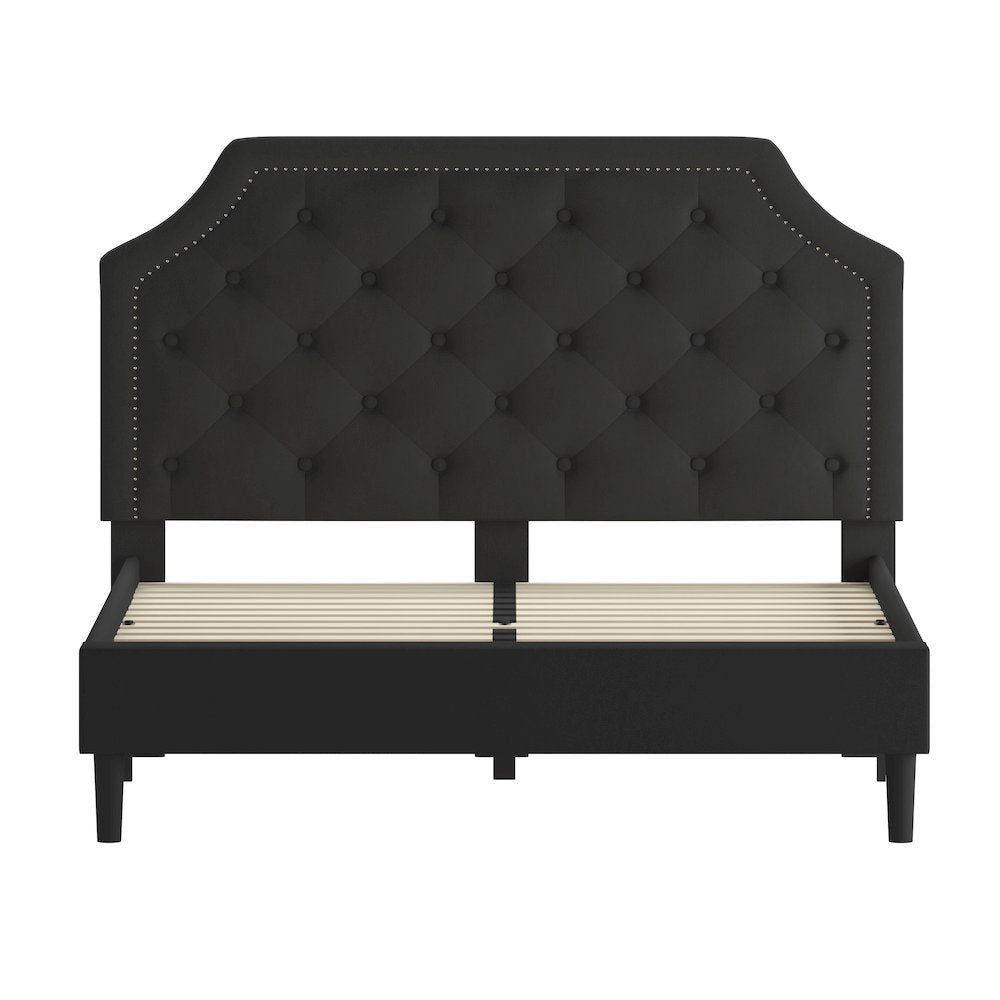 Brighton Queen Size Tufted Upholstered Platform Bed in Black Fabric