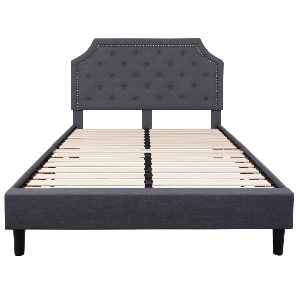 Elsa Queen Size Tufted Upholstered Platform Bed in Dark Grey Fabric