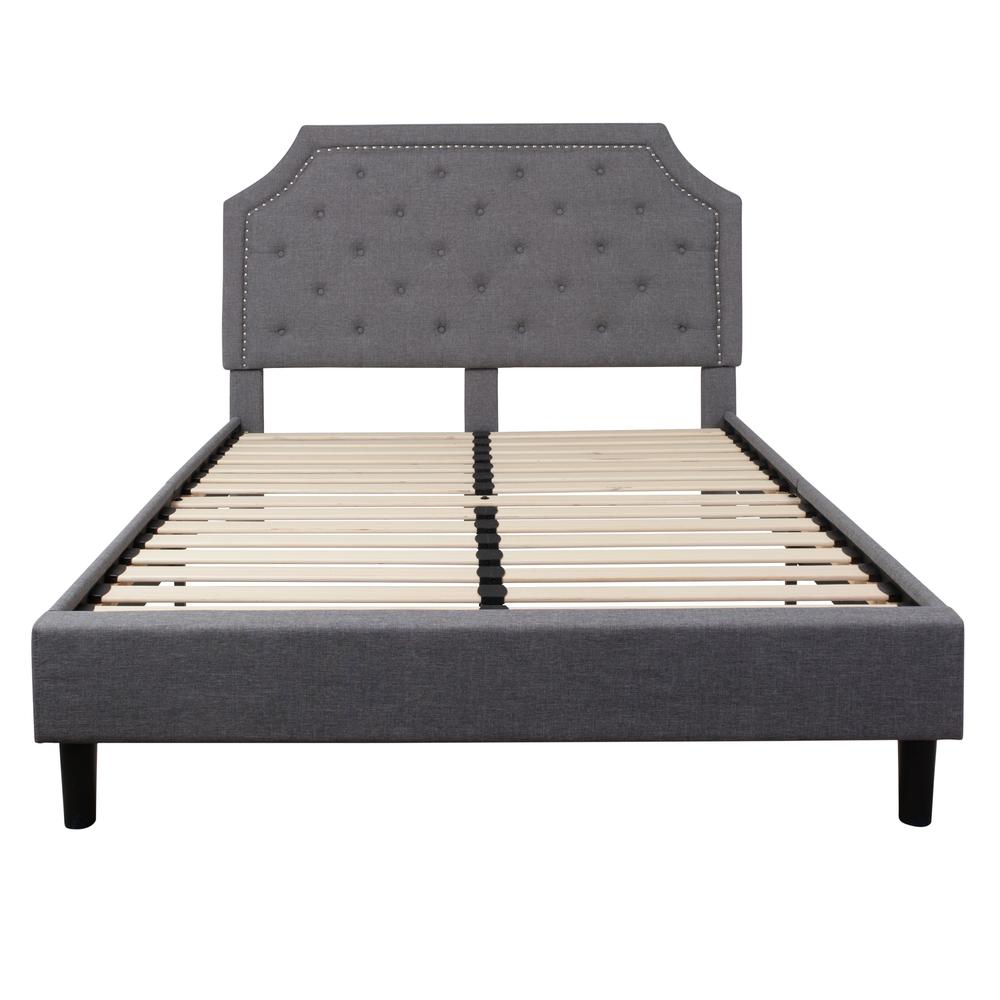 Castiel Elsa Collection Queen Tufted Platform Bed Beige Fabric  Upholstered, No Box Spring Needed