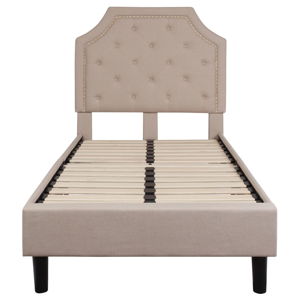 Elsa Twin Size Tufted Upholstered Platform Bed in Light Grey Fabric