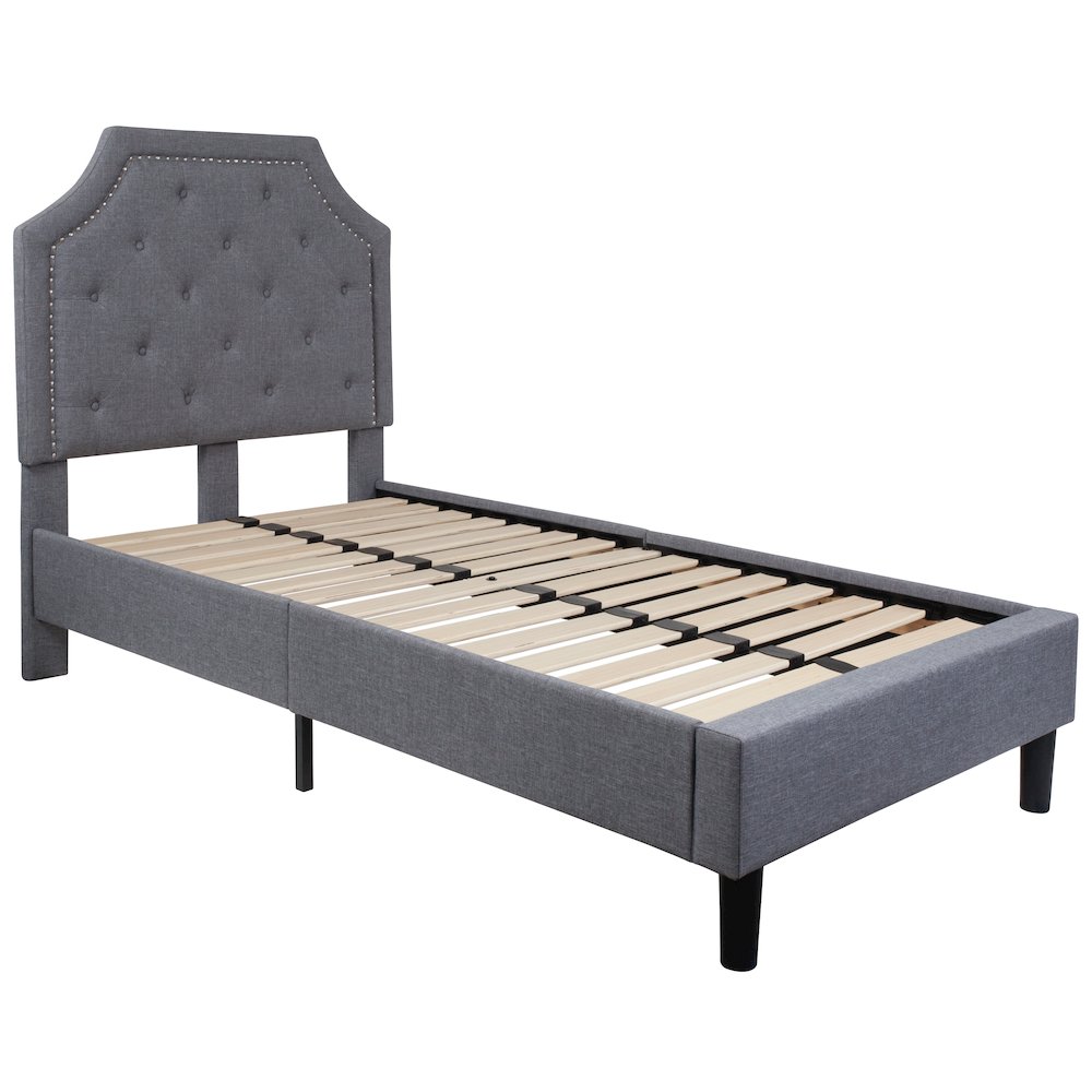 Sumer Elsa Twin Light Grey Fabric Platform Bed  Tufted Upholstered Frame