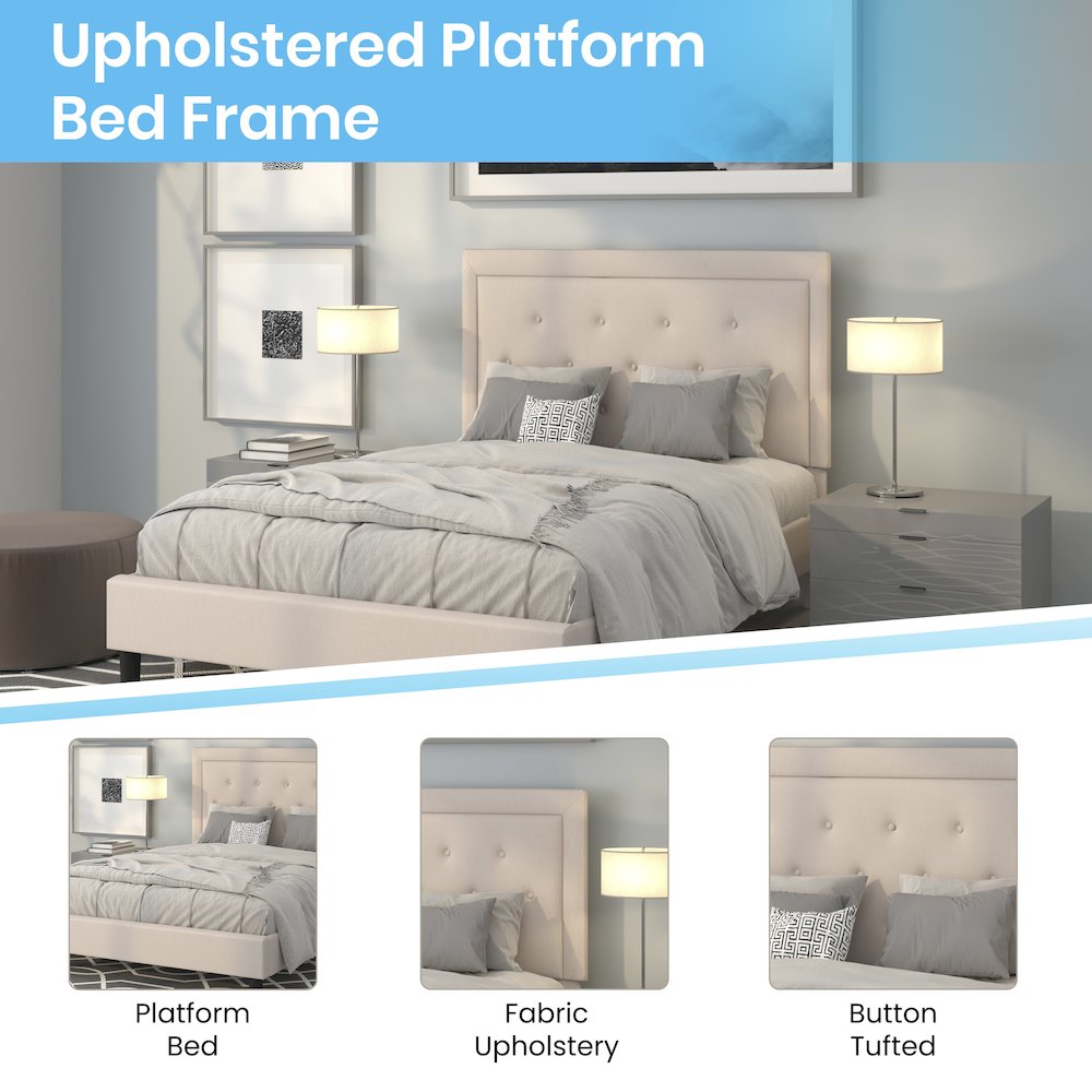 Marcy Full Size Tufted Upholstered Platform Bed in Beige Fabric