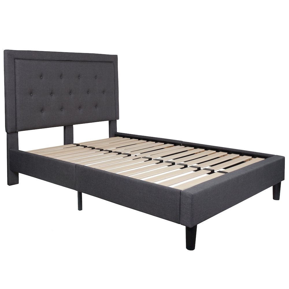 Roxbury Full Size Tufted Upholstered Platform Bed in Dark Grey Fabric