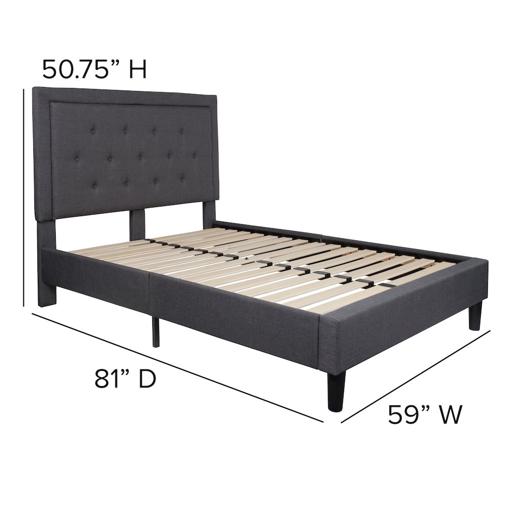 Roxbury Full Size Tufted Upholstered Platform Bed in Dark Grey Fabric