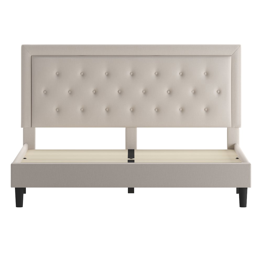 Roxbury King Size Tufted Upholstered Platform Bed in Beige Fabric