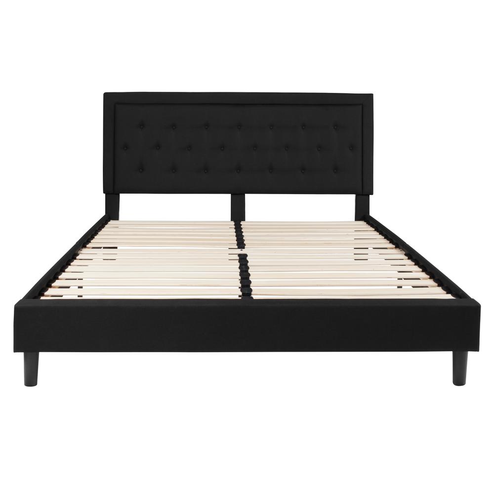 Marcy King Size Tufted Upholstered Platform Bed in Black Fabric