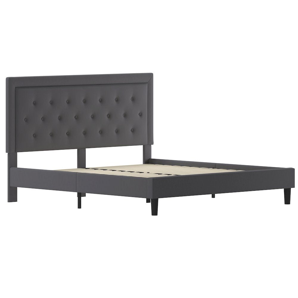 Roxbury King Size Tufted Upholstered Platform Bed in Dark Gray Fabric