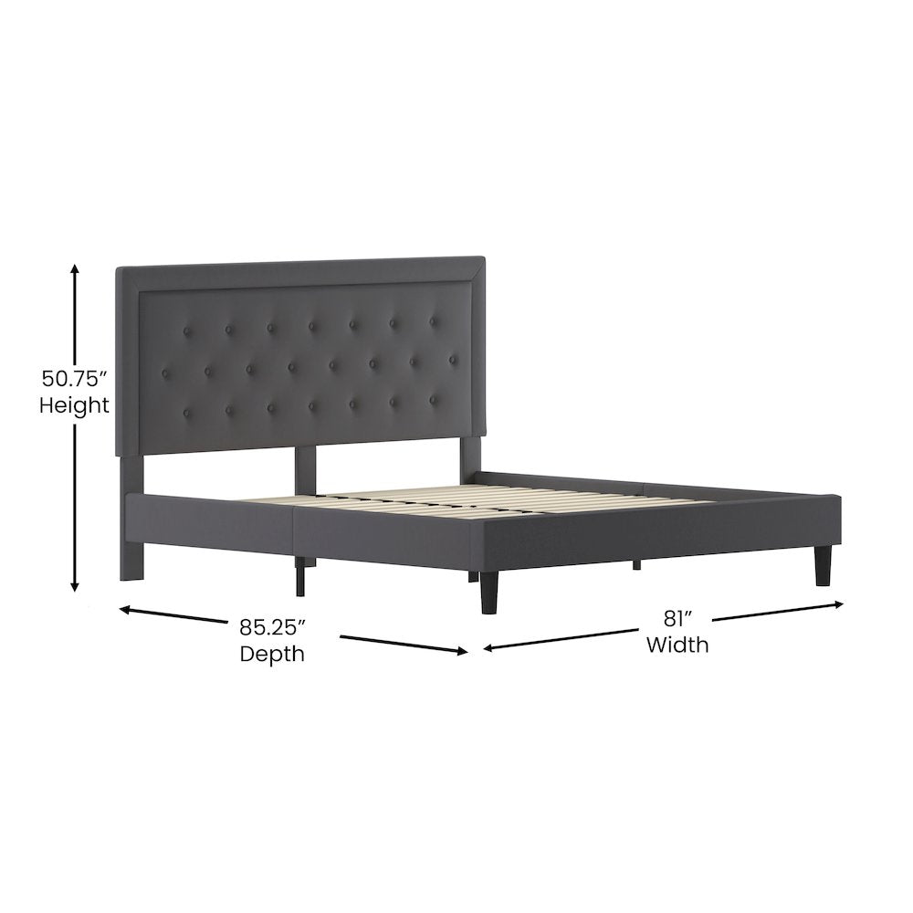 Roxbury King Size Tufted Upholstered Platform Bed in Dark Gray Fabric