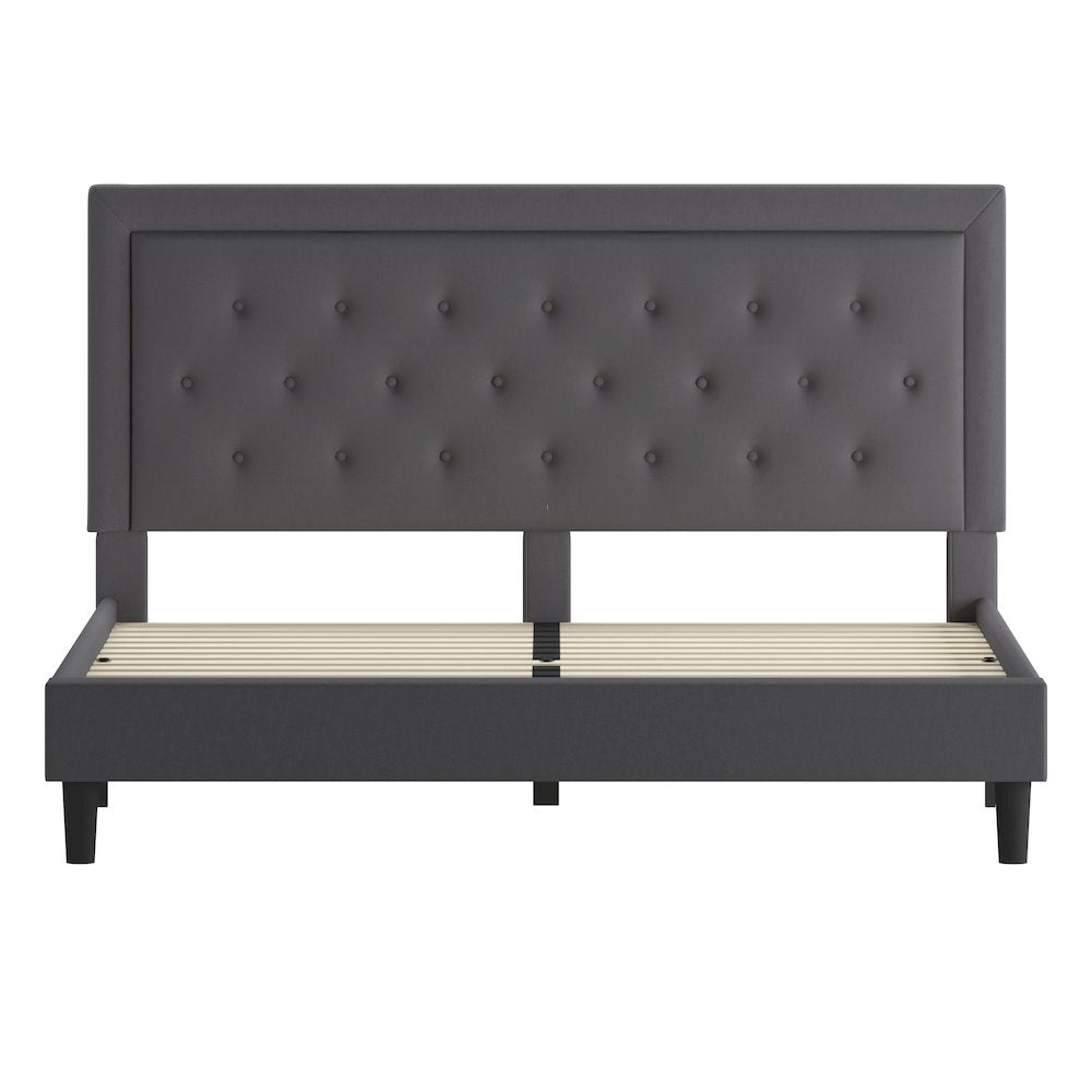 Roxbury King Size Tufted Upholstered Platform Bed in Dark Gray Fabric
