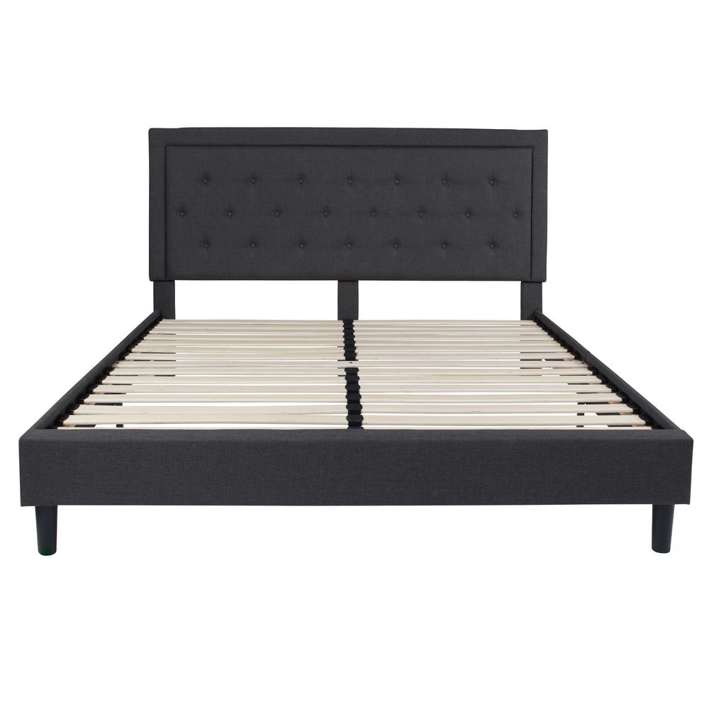 Marcy King Size Tufted Upholstered Platform Bed in Black Fabric