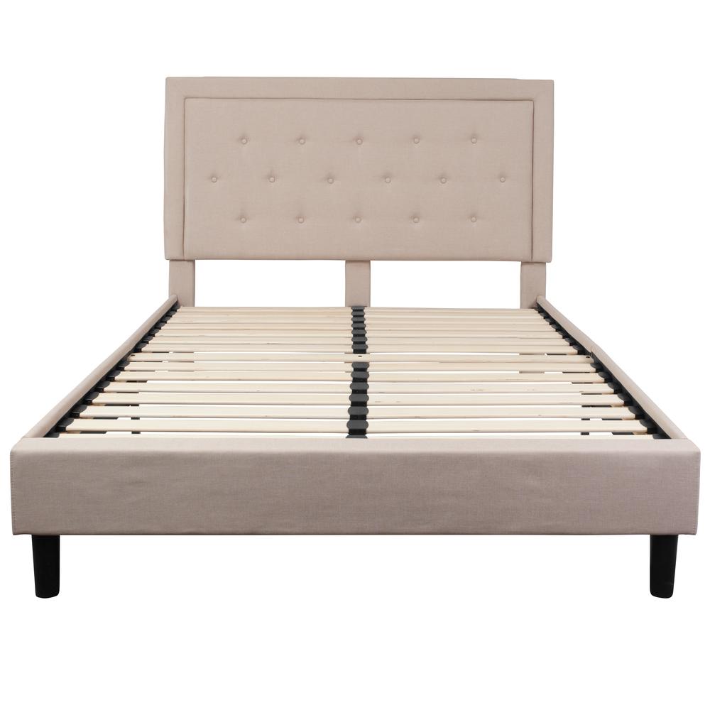Marcy Queen Size Platform Bed Frame in Dark Grey Fabric with Headboard