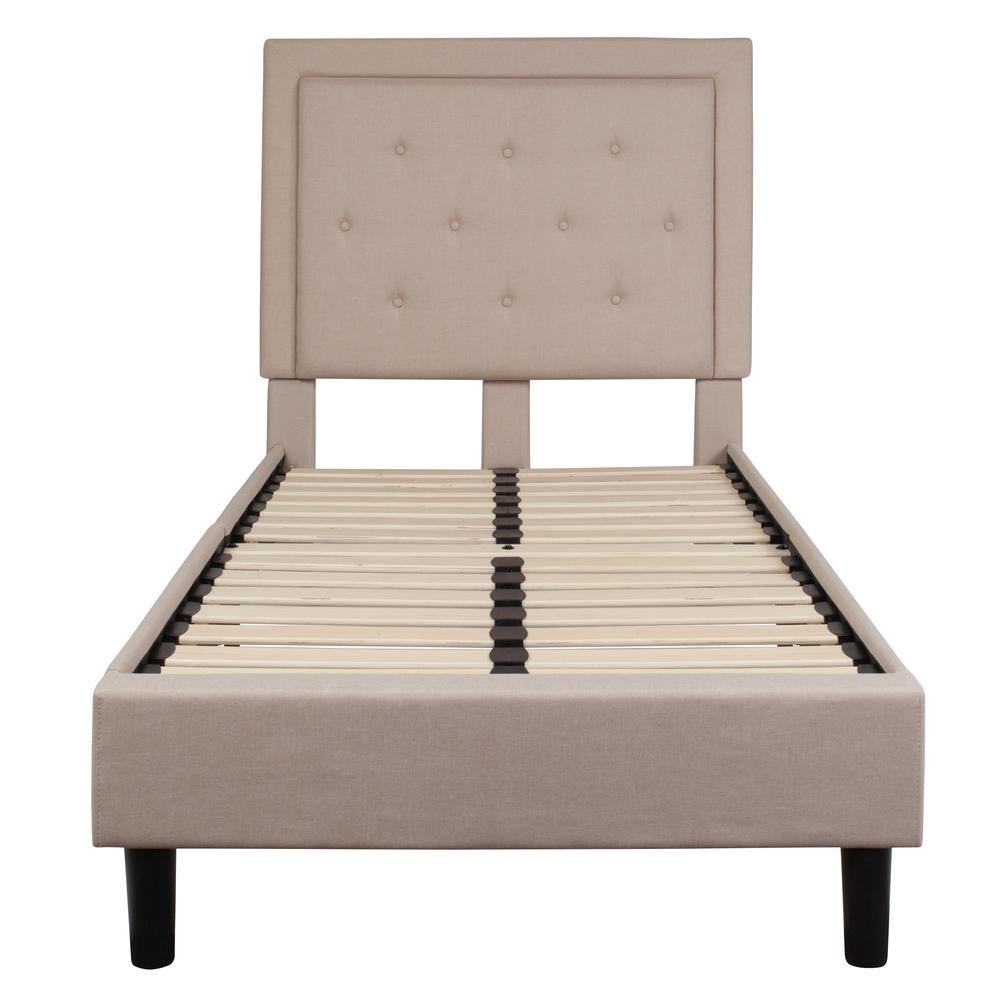 Marcy Twin Size Tufted Upholstered Platform Bed in Light Grey Fabric