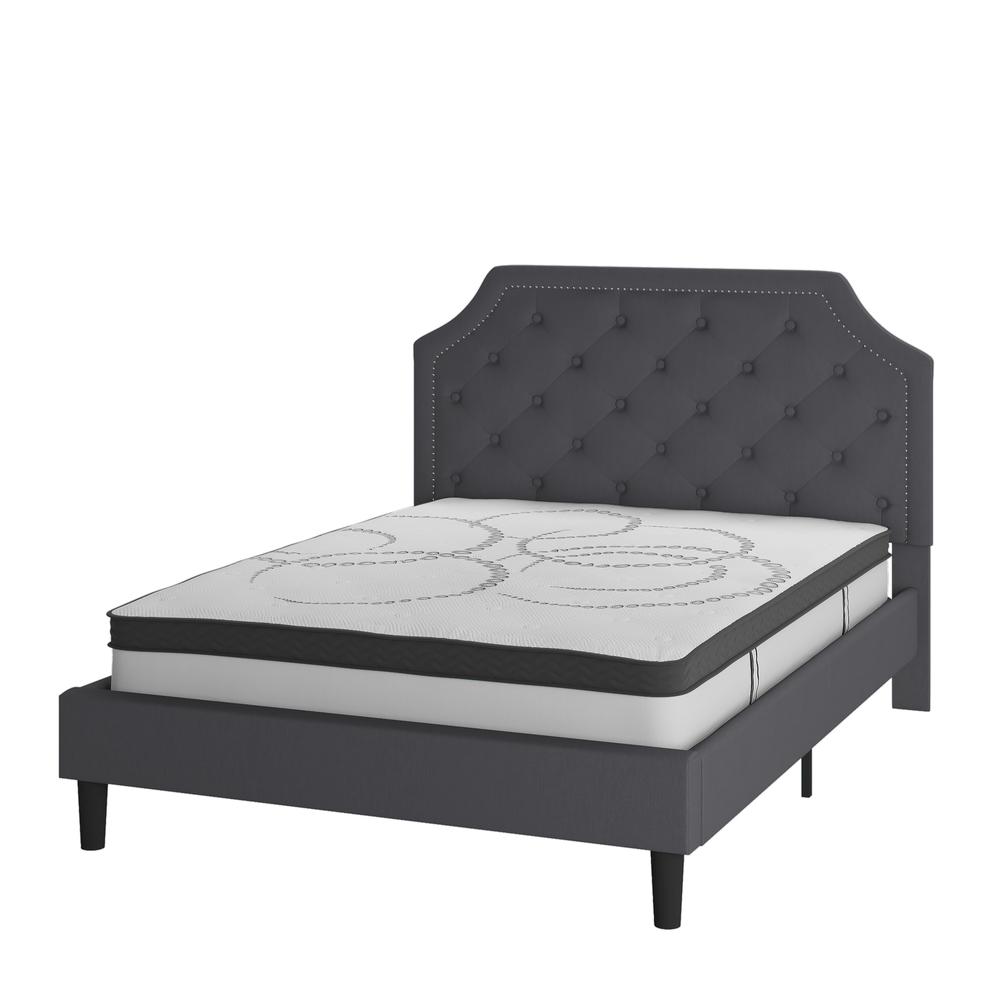 Janis Queen Size Tufted Upholstered Platform Bed in Dark Grey Fabric