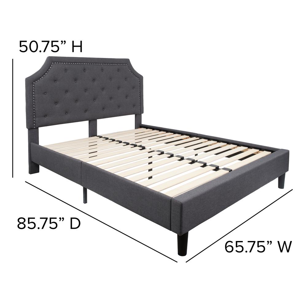 Janis Queen Size Tufted Upholstered Platform Bed in Dark Grey Fabric