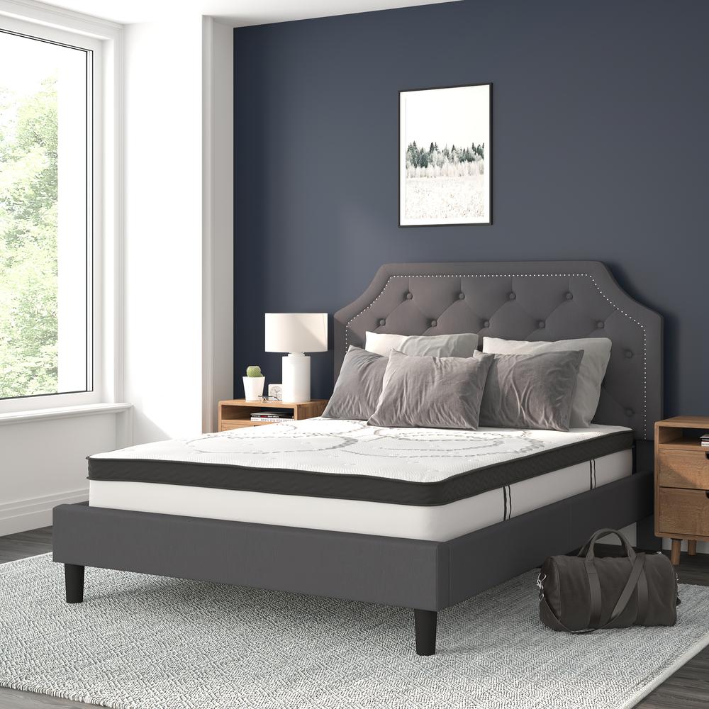 Janis Queen Size Tufted Upholstered Platform Bed in Dark Grey Fabric