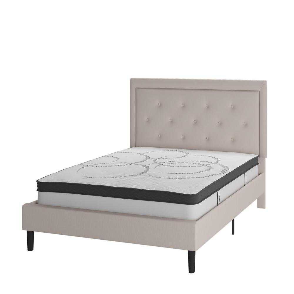 Marissa Full Size Tufted Upholstered Platform Bed in Beige Fabric