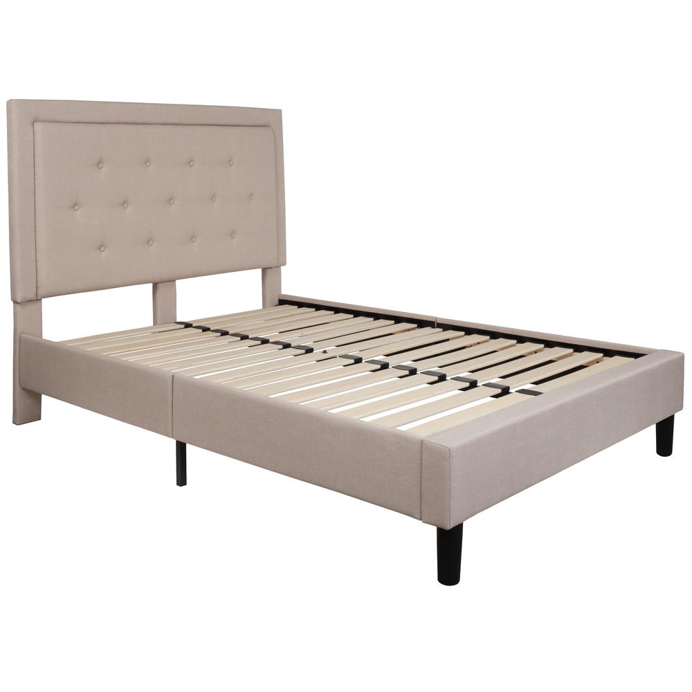 Marissa Full Size Tufted Upholstered Platform Bed in Beige Fabric