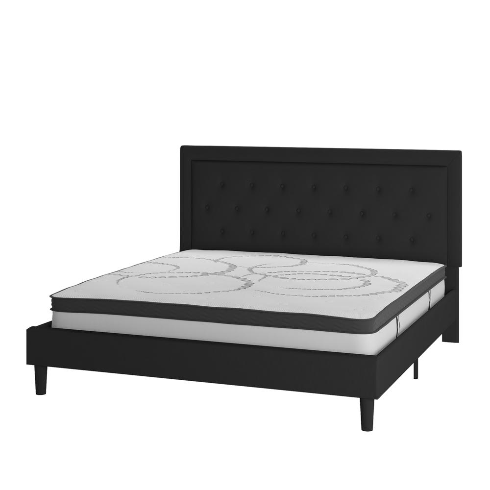 Marissa King Size Tufted Upholstered Platform Bed in Black Fabric