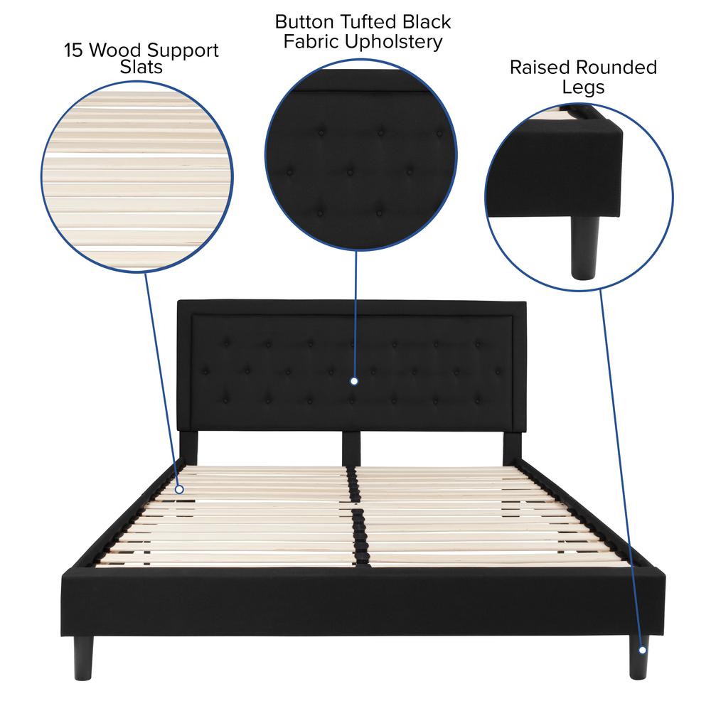 Marissa King Size Tufted Upholstered Platform Bed in Black Fabric