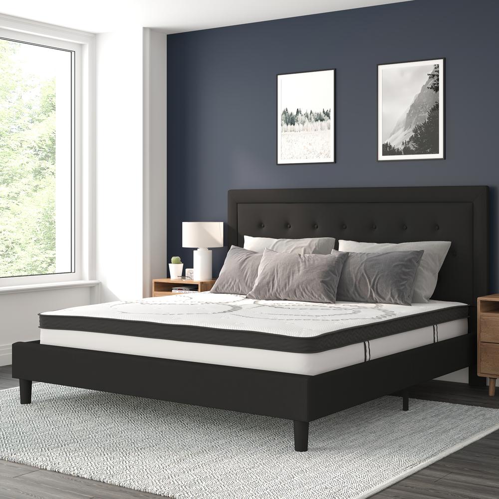 Marissa King Size Tufted Upholstered Platform Bed in Black Fabric