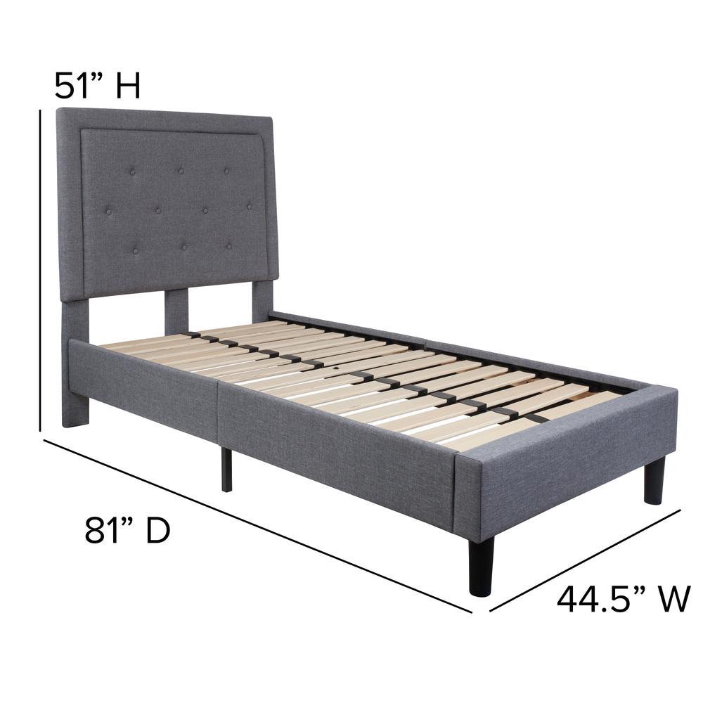 Marissa Twin Size Tufted Upholstered Platform Bed in Light Grey Fabric