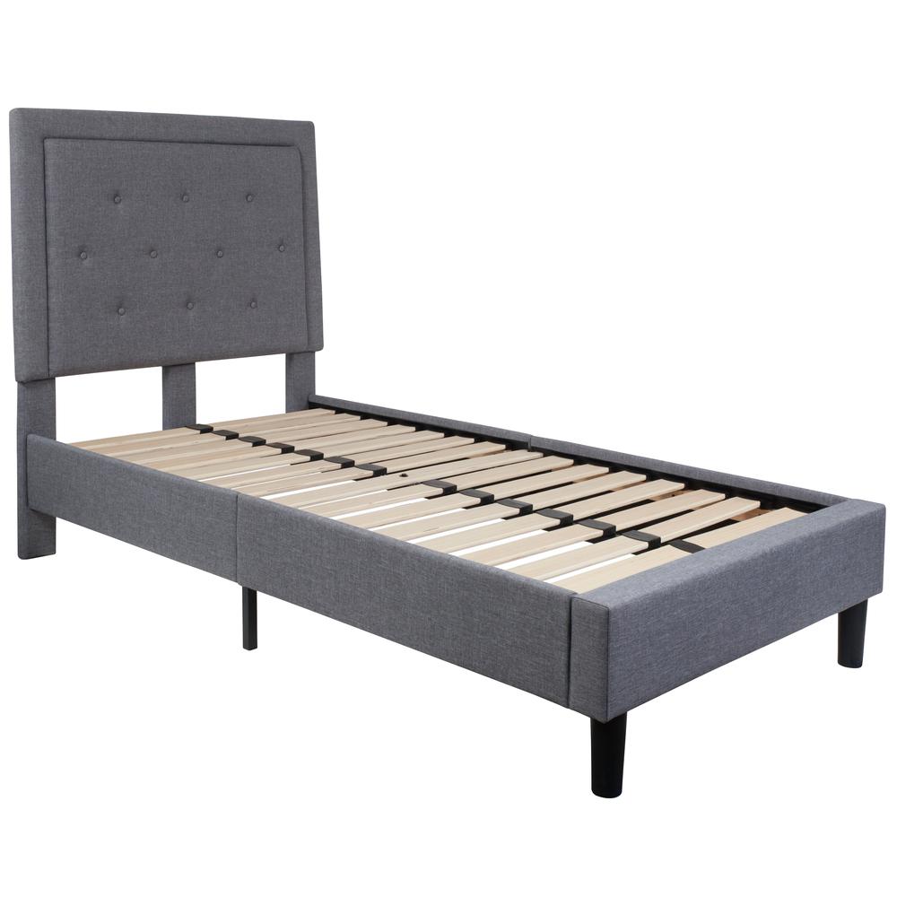 Marissa Twin Size Tufted Upholstered Platform Bed in Light Grey Fabric