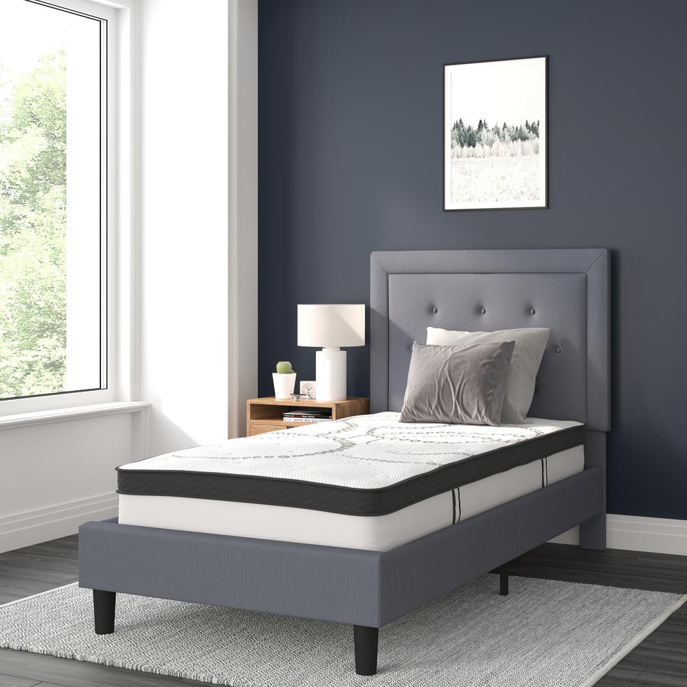 Marissa Twin Size Tufted Upholstered Platform Bed in Light Grey Fabric