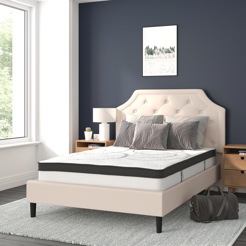 Janis Full Size Tufted Upholstered Platform Bed in Beige Fabric