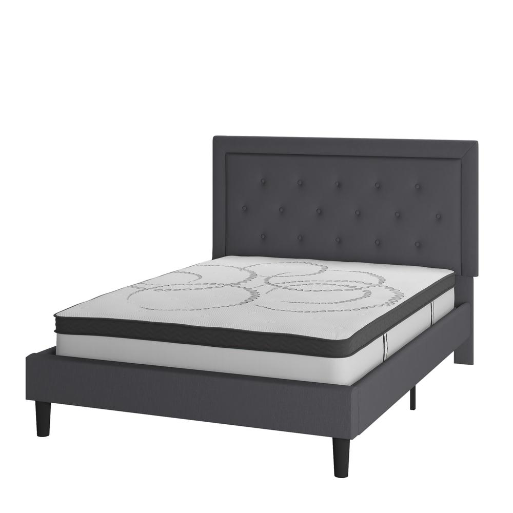 Marissa Queen Size Tufted Upholstered Platform Bed in Dark Grey Fabric