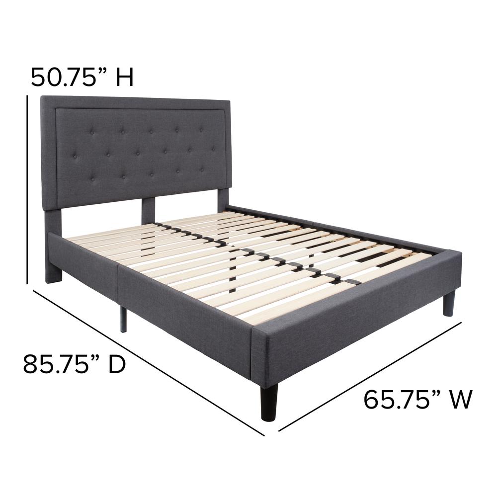 Marissa Queen Size Tufted Upholstered Platform Bed in Dark Grey Fabric