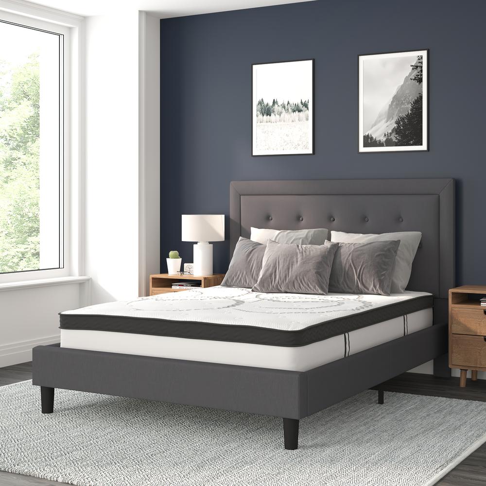 Marissa Queen Size Tufted Upholstered Platform Bed in Dark Grey Fabric