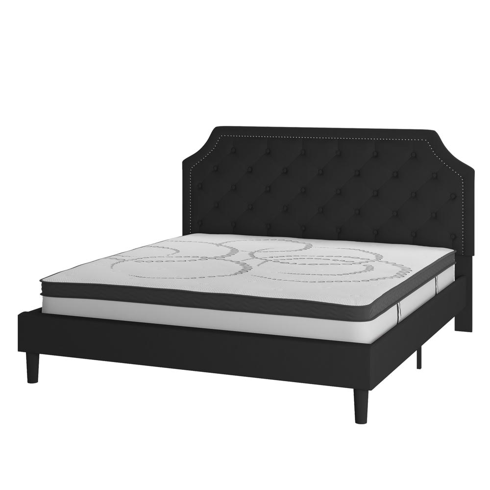 Janis King Size Tufted Upholstered Platform Bed in Black Fabric