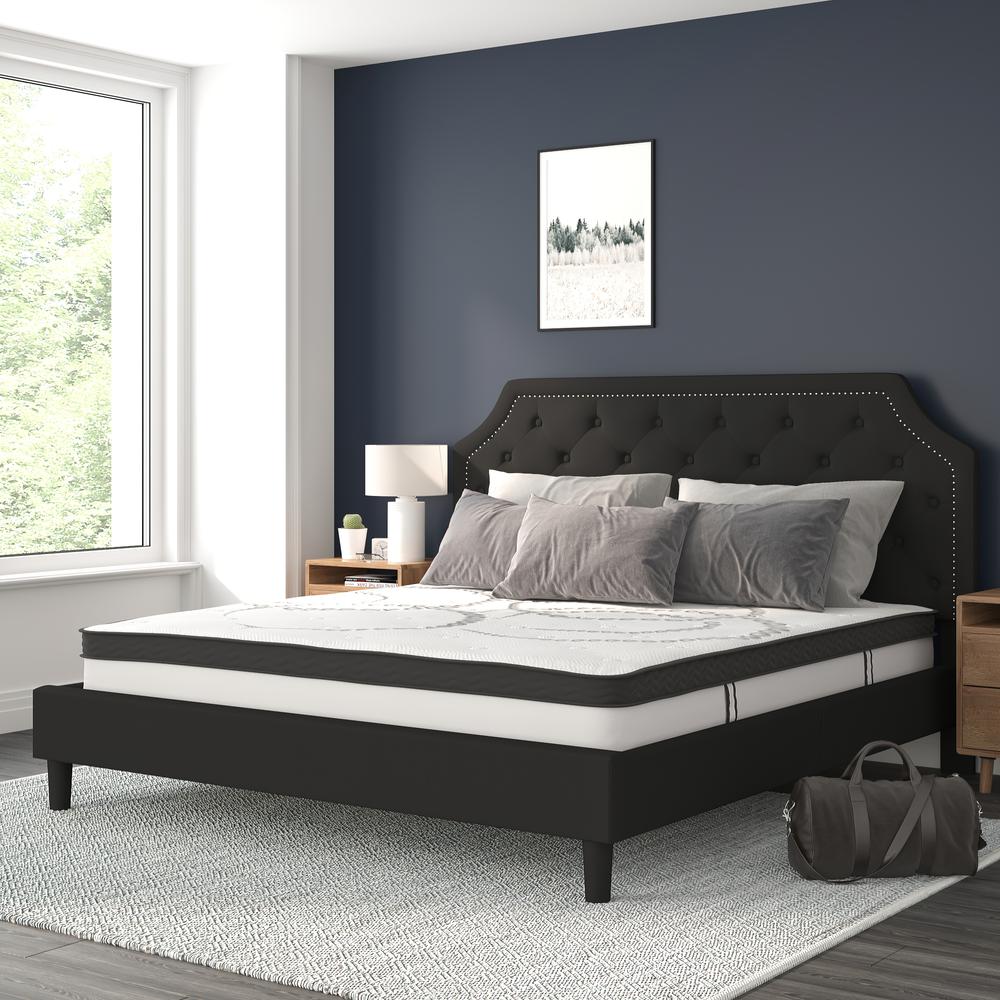 Janis King Size Tufted Upholstered Platform Bed in Black Fabric