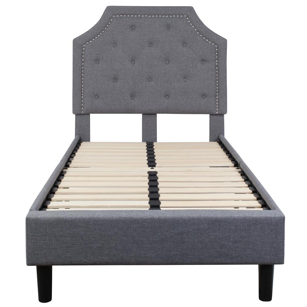 Janis Twin Size Tufted Upholstered Platform Bed in Light Grey Fabric