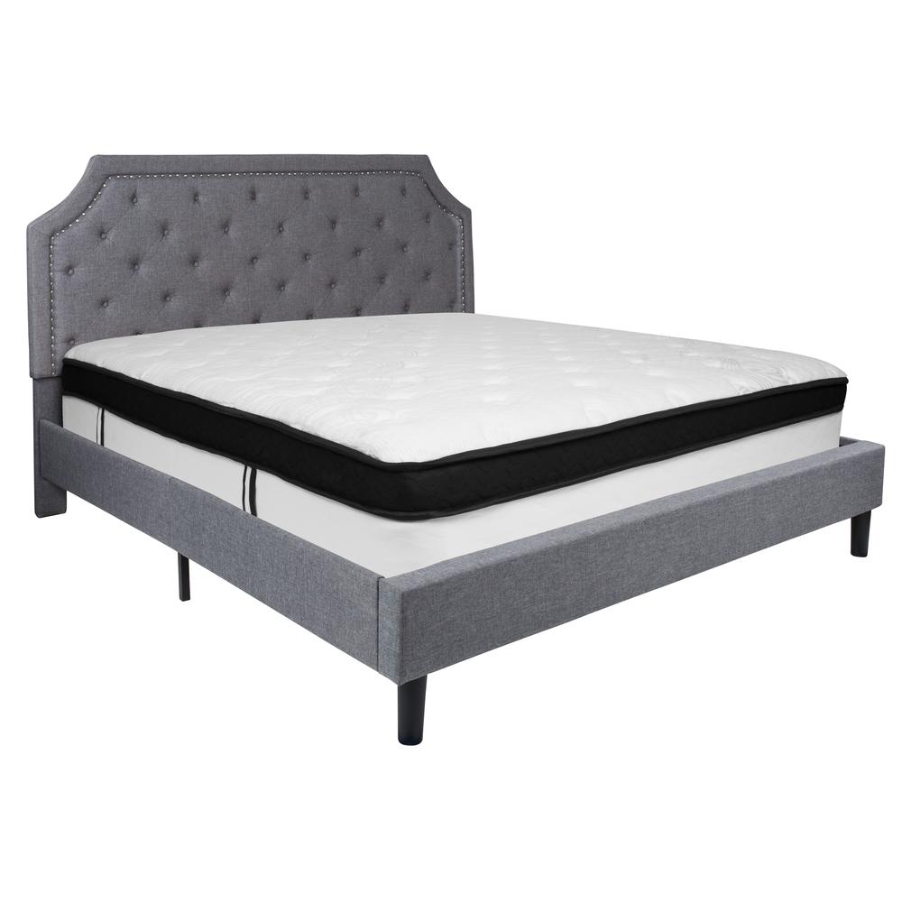 Charlene King Size Platform Bed in Black Fabric with Memory Foam Mattress