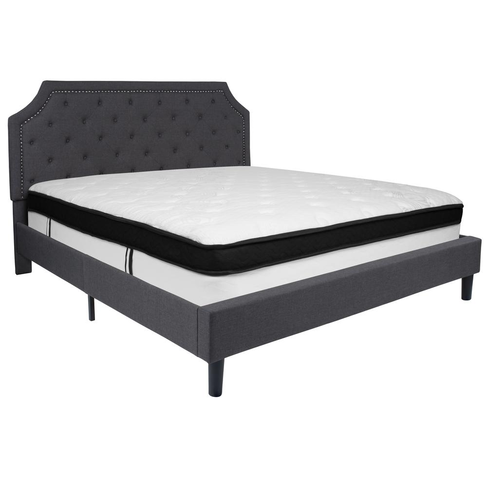 Charlene King Size Platform Bed in Black Fabric with Memory Foam Mattress