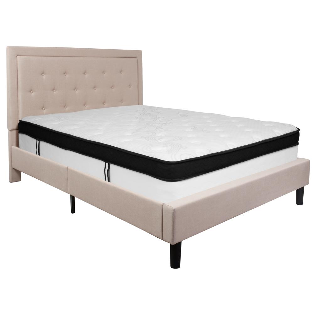 Holly Queen Size Platform Bed in Dark Grey Fabric with Memory Foam Mattress