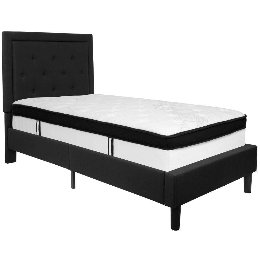 Holly Twin Size Platform Bed in Light Grey Fabric with Memory Foam Mattress