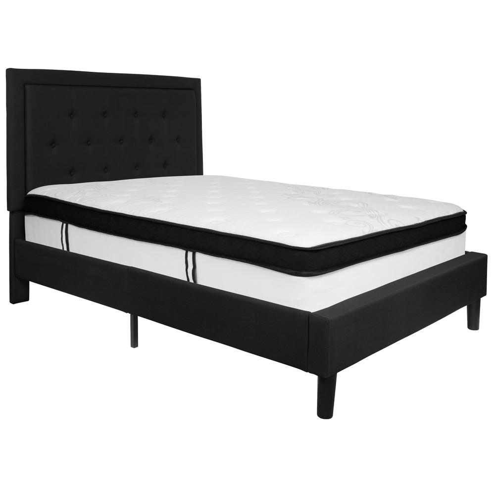 Holly Full Size Platform Bed in Beige Fabric with Memory Foam Mattress