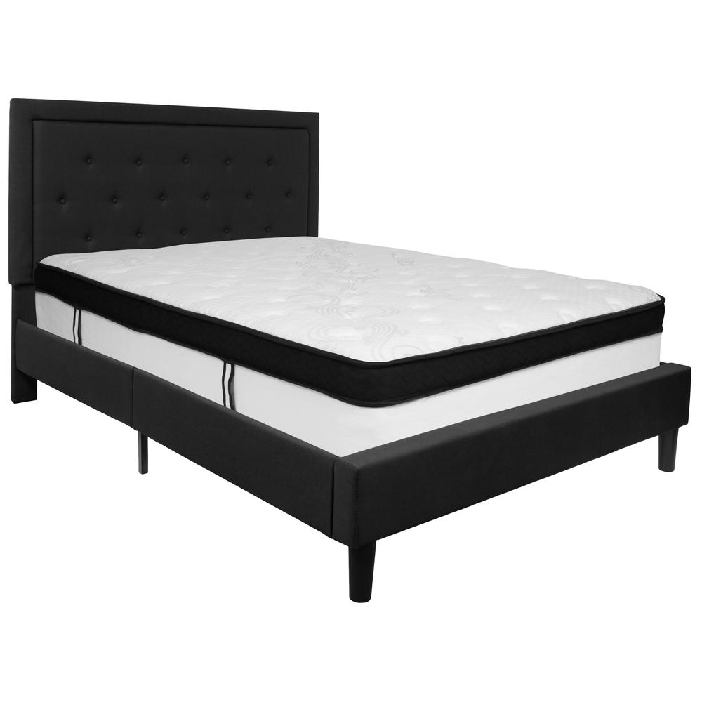 Holly Queen Size Platform Bed in Dark Grey Fabric with Memory Foam Mattress