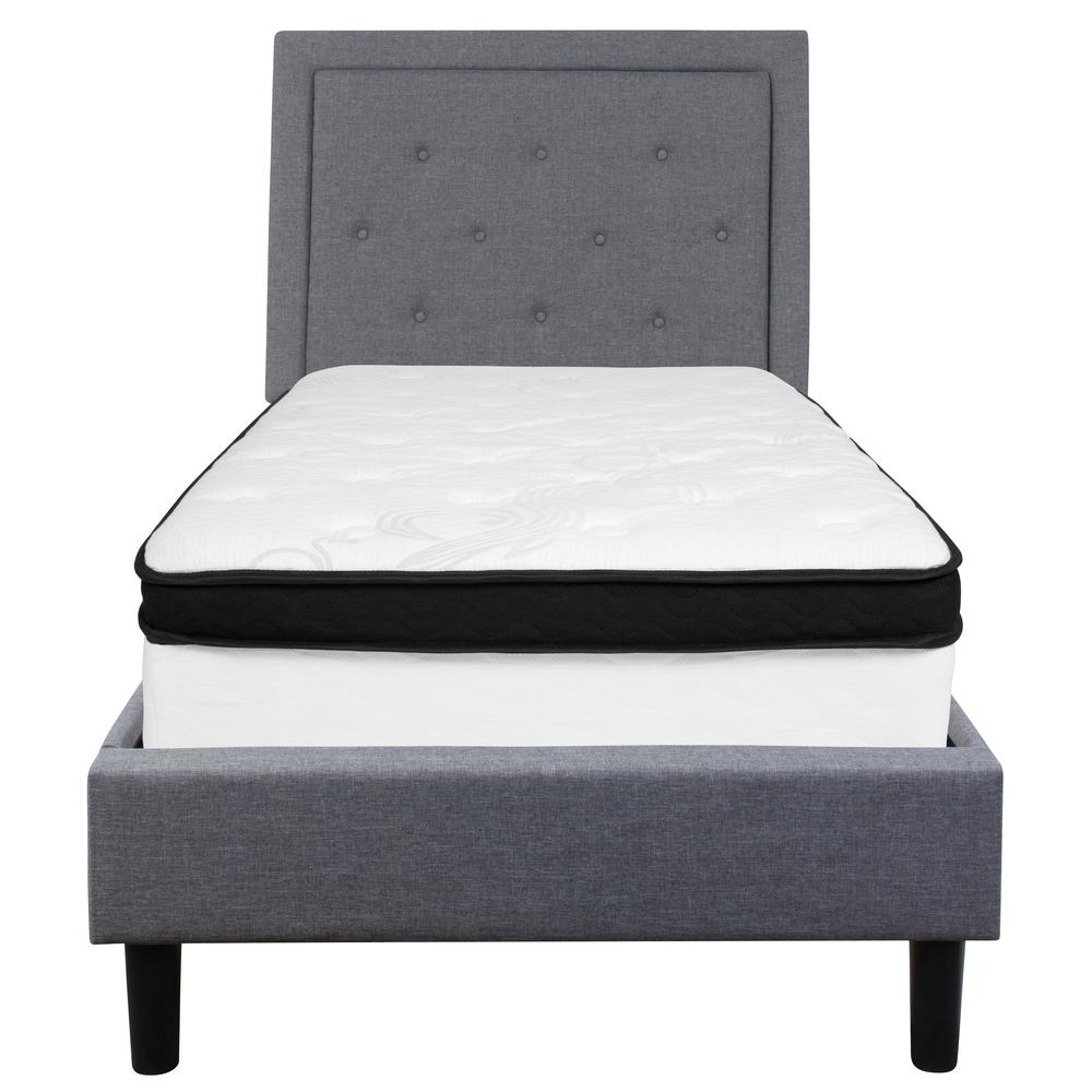 Holly Twin Size Platform Bed in Light Grey Fabric with Memory Foam Mattress