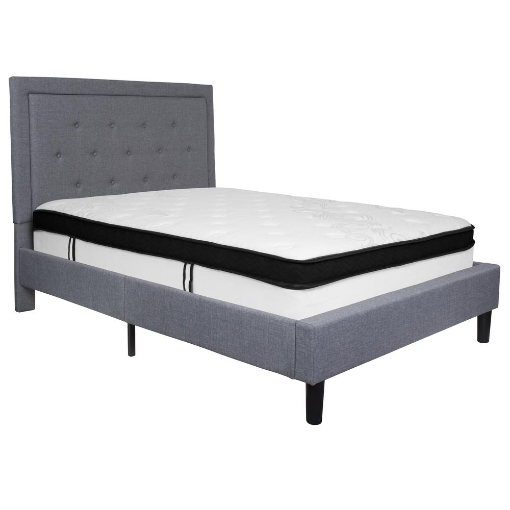 Holly Full Size Platform Bed in Beige Fabric with Memory Foam Mattress