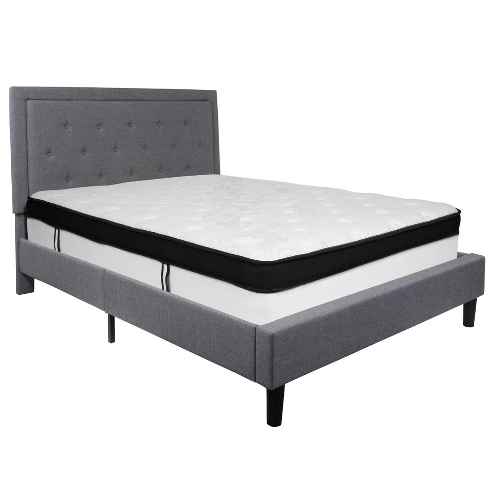 Holly Queen Size Platform Bed in Dark Grey Fabric with Memory Foam Mattress