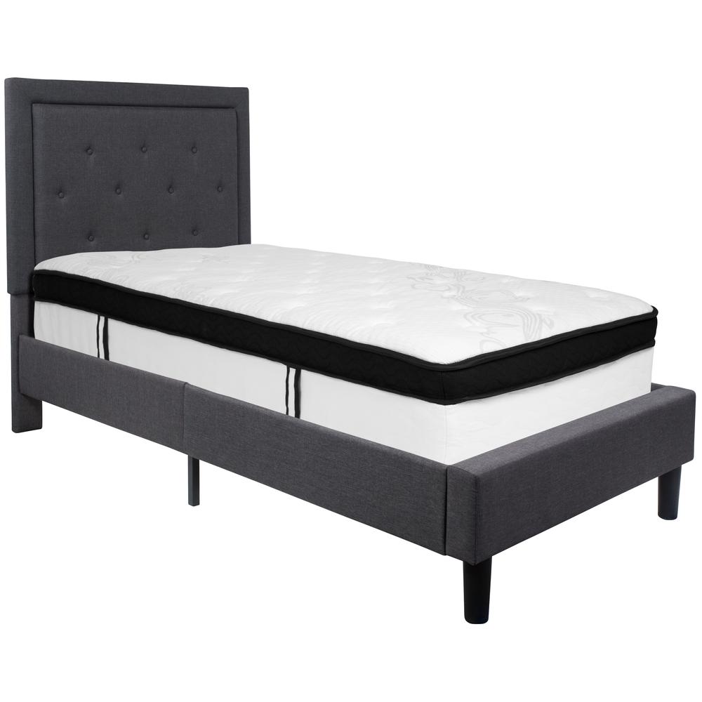 Holly Twin Size Platform Bed in Light Grey Fabric with Memory Foam Mattress