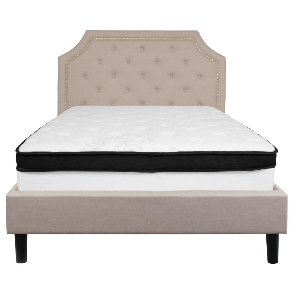 Ignacio Charlene Collection Full Platform Bed Beige – Upholstered Frame with Comfortable Memory Foam Mattress