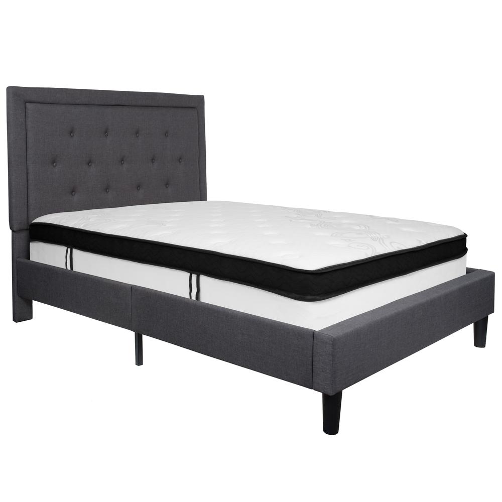 Holly Full Size Platform Bed in Beige Fabric with Memory Foam Mattress