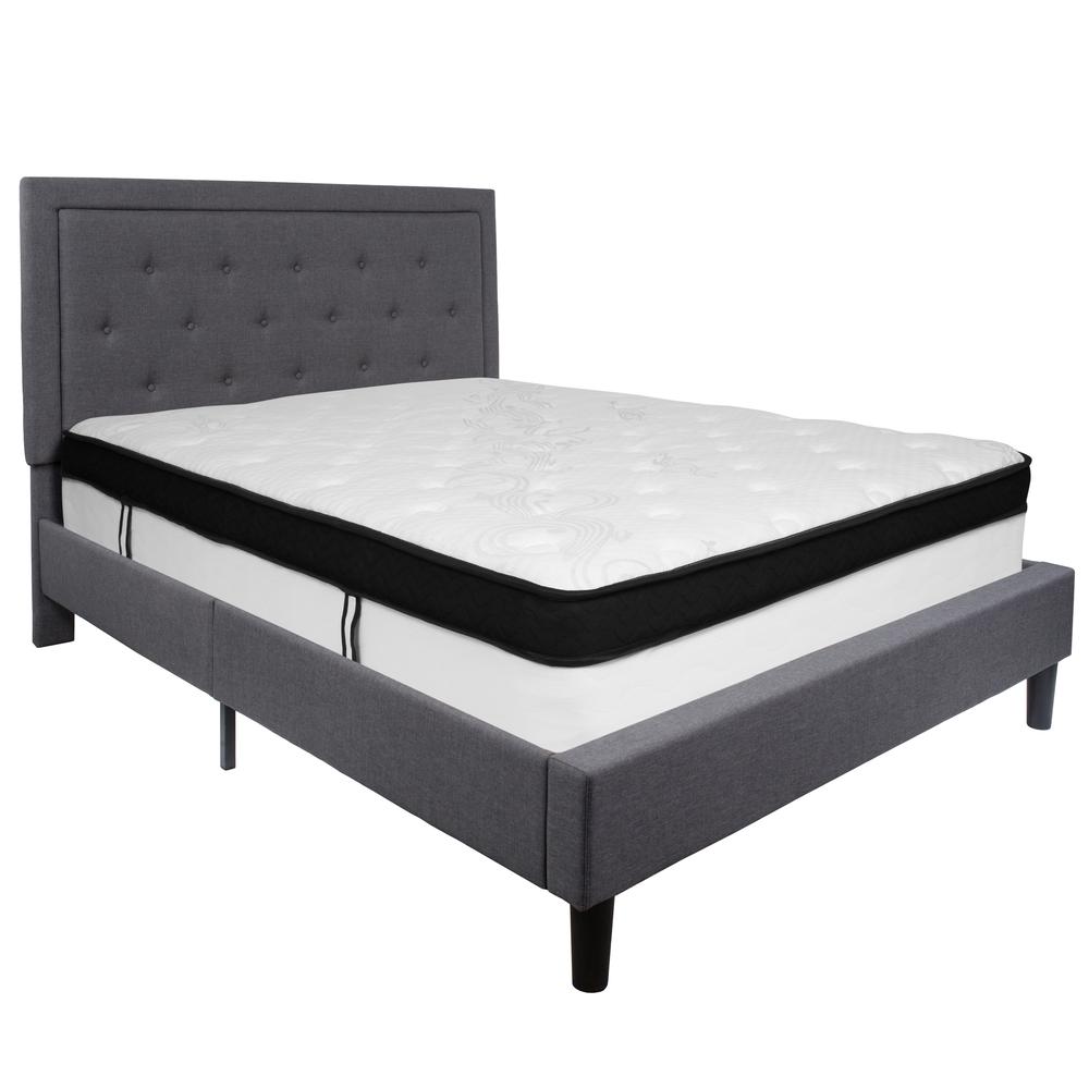 Holly Queen Size Platform Bed in Dark Grey Fabric with Memory Foam Mattress